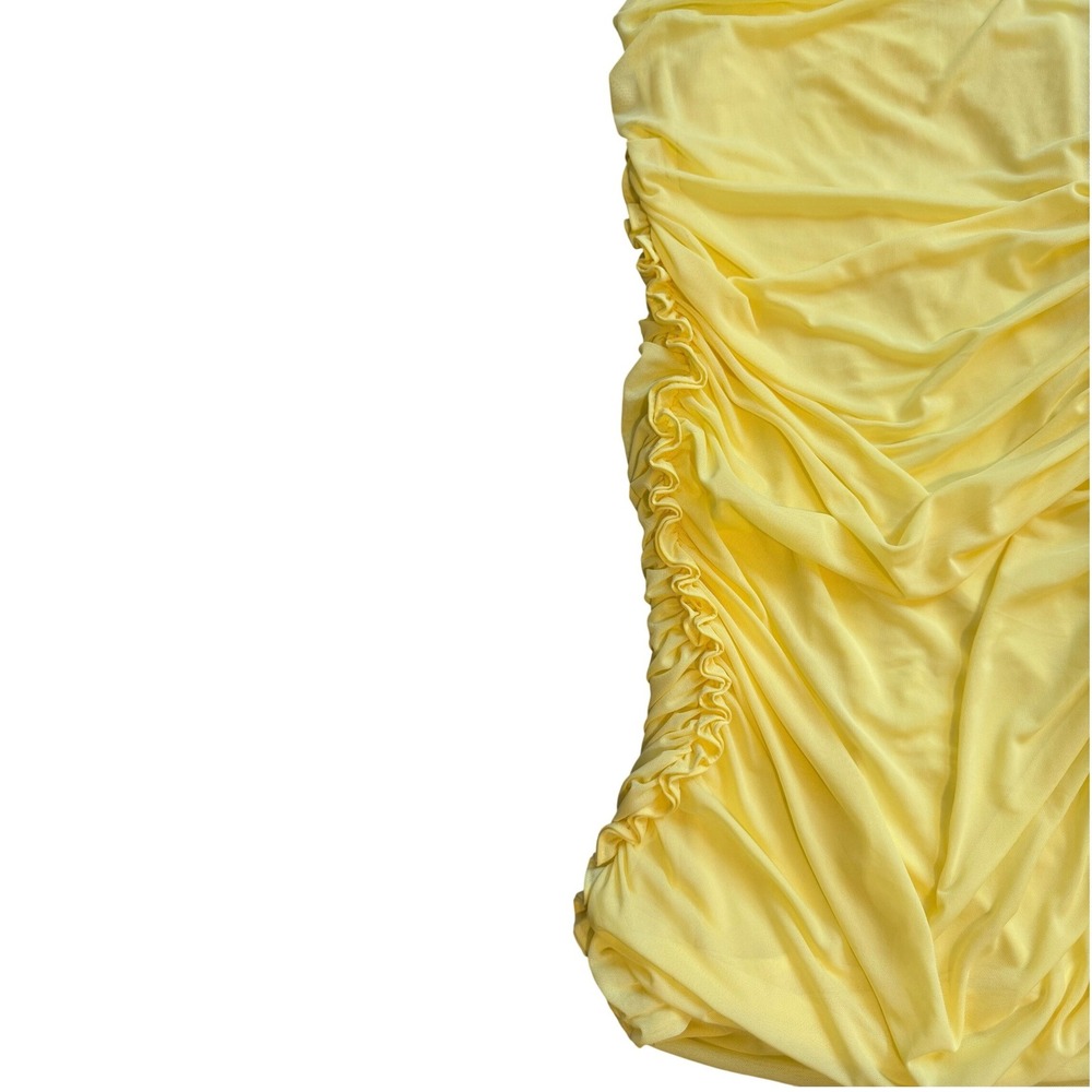 AFRM Yellow Ruched Bodycon Mini Dress Square Neck Racerback Large - Picture 5 of 9